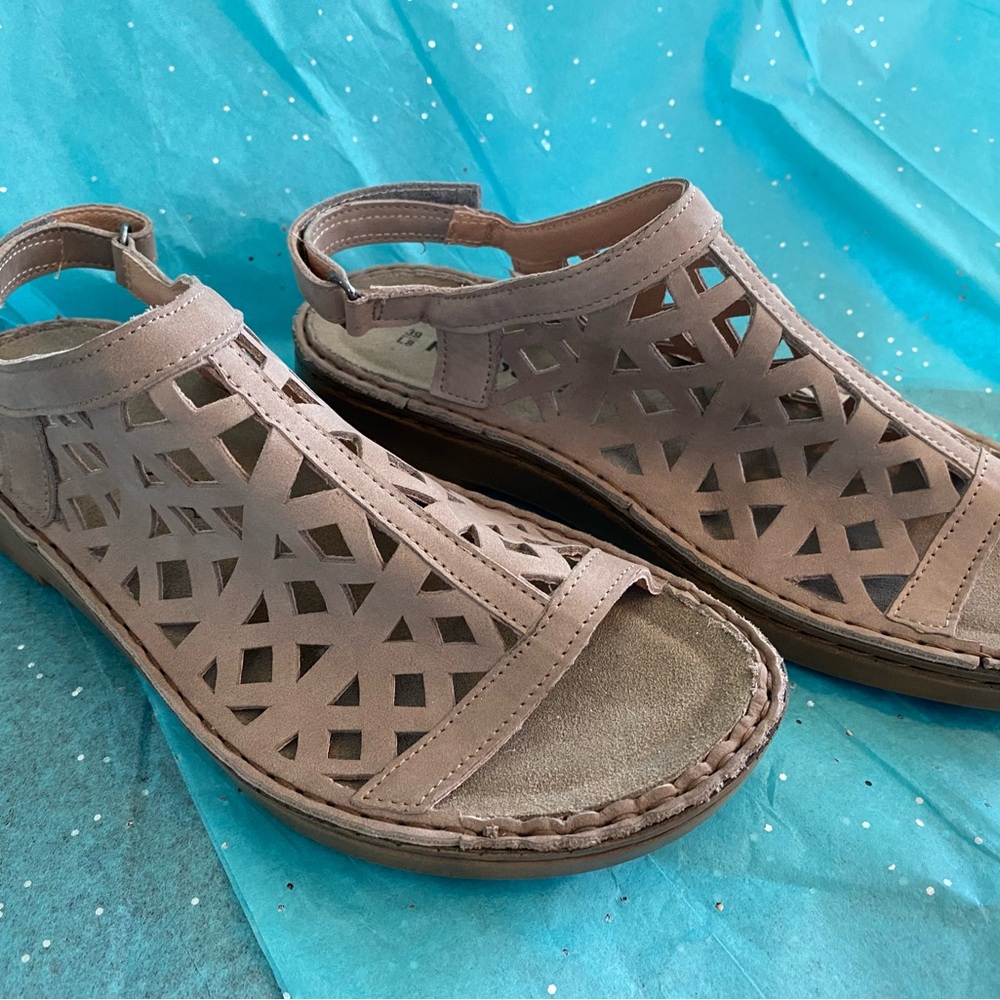 Naot Women’s Taupe Laser-Cut Slingback Sandals, Size 39